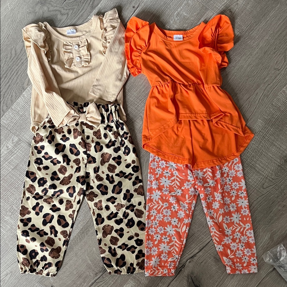 SHEIN Kids Matching Sets - Cream and Orange - 12-18 months